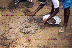 Collect mud mortar
